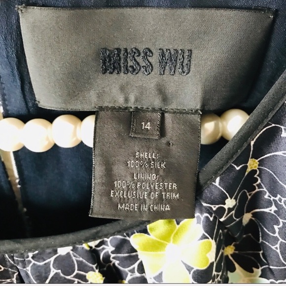 MISS WU Dark Blue Silk Floral Dress Jason Wu - Picture 6 of 6